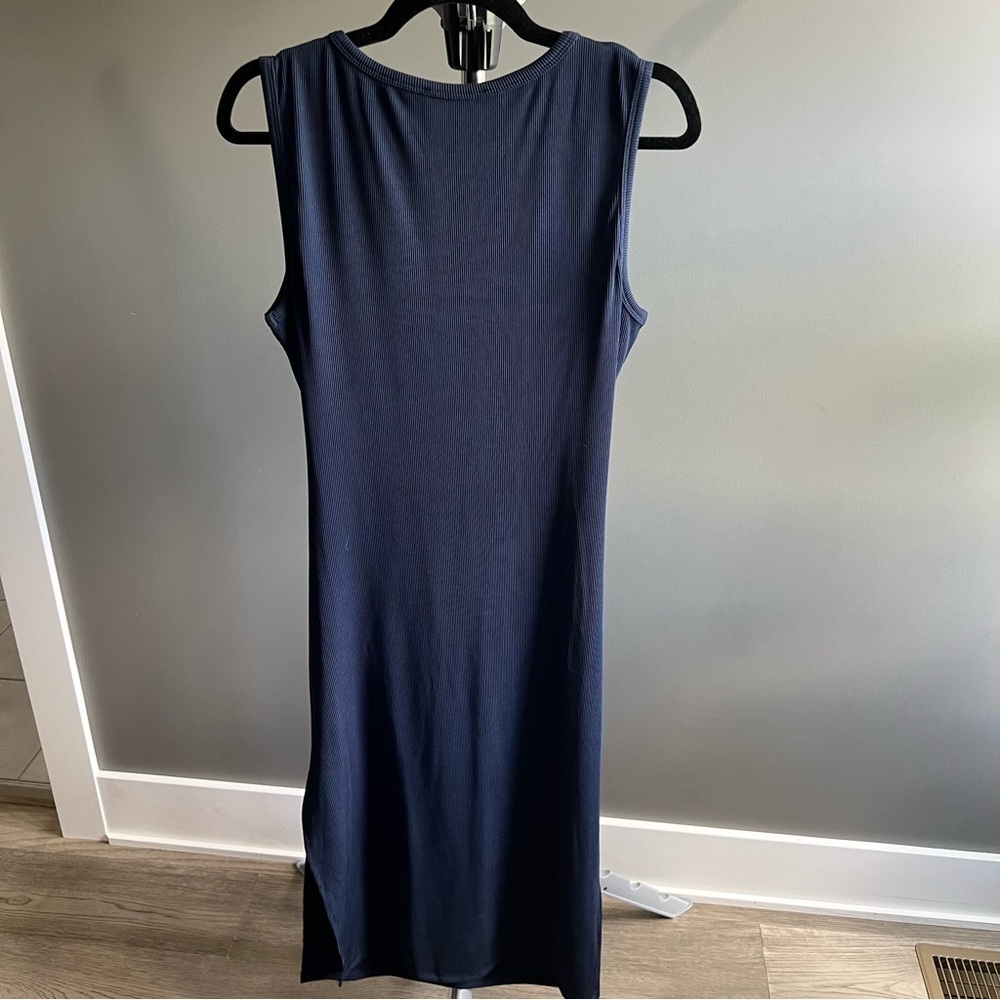 Women's Navy Ribbed Summer Midi Bodycon Dress with cutout Size XL - Picture 4 of 8